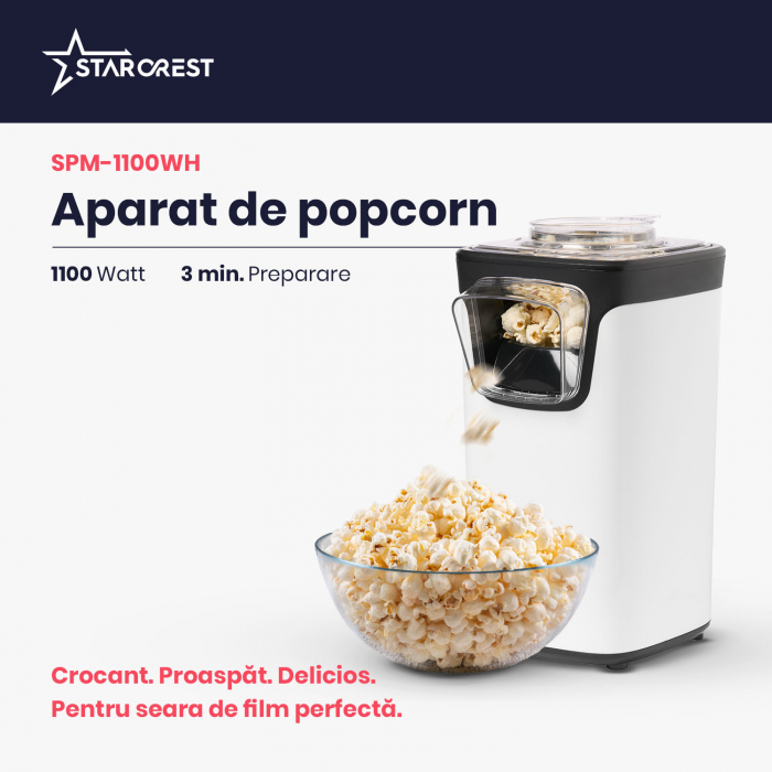 Aparat pentru popcorn STARCREST SPM-1100WH, 1100 W, Alb/Negru [2]
