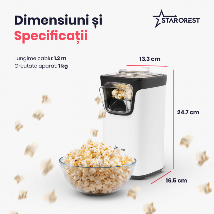 Aparat pentru popcorn STARCREST SPM-1100WH, 1100 W, Alb/Negru [6]