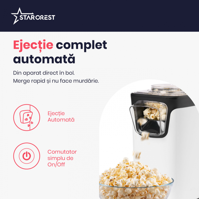 Aparat pentru popcorn STARCREST SPM-1100WH, 1100 W, Alb/Negru [4]