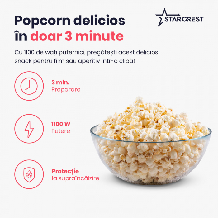 Aparat pentru popcorn STARCREST SPM-1100WH, 1100 W, Alb/Negru [3]