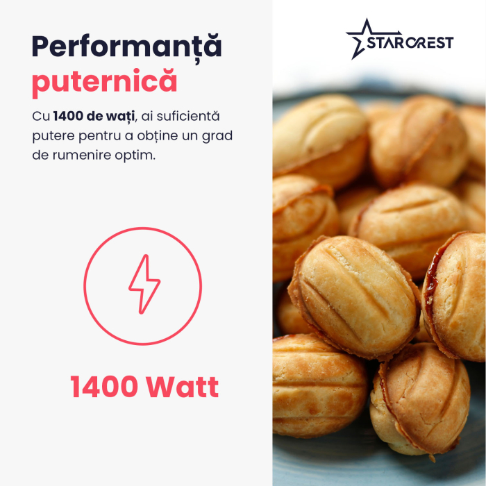 Aparat pentru preparat forme de nuci STARCREST SNM-6024DX, 24 forme, 1400W, Indicator luminos, Placi ceramice detasabile, Negru [3]