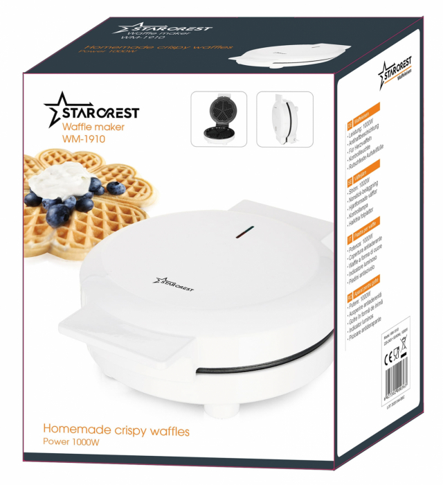 Aparat pentru preparat vafe STARCREST WM-1910, 1000W, 5 vafe, Placi antiaderente, Indicator luminos, Alb [6]