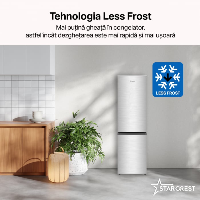 Combina frigorifica STARCREST SC-170IX-E, 170 L, Clasa E, Less Frost, Termostat reglabil, Iluminare LED, Suprafata Inox antiamprenta, Picioare ajustabile, Usi reversibile, H 151.8 cm, Inox [6]