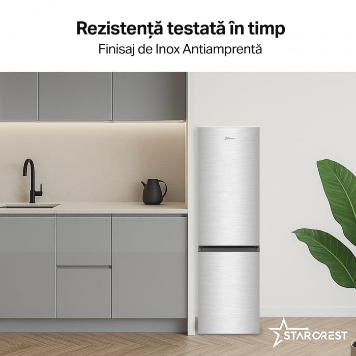 Combina frigorifica STARCREST SC-170IX-E, 170 L, Clasa E, Less Frost, Termostat reglabil, Iluminare LED, Suprafata Inox antiamprenta, Picioare ajustabile, Usi reversibile, H 151.8 cm, Inox [5]