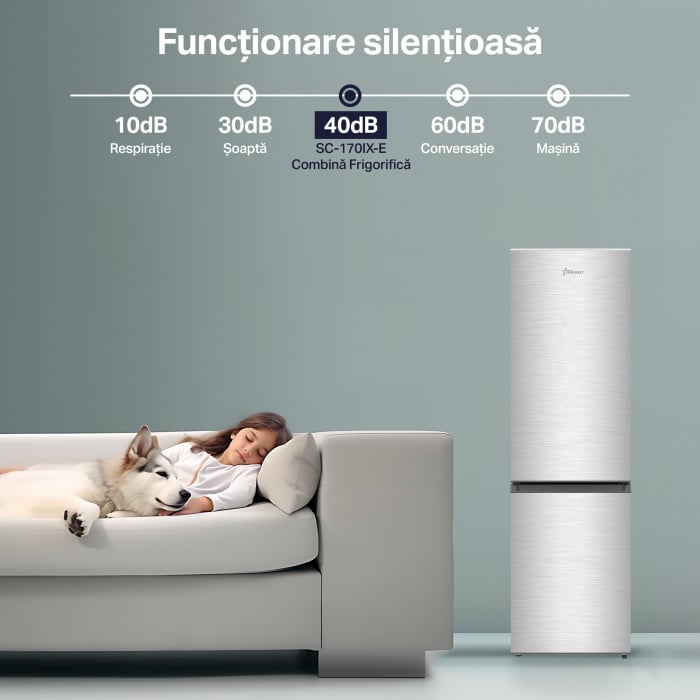 Combina frigorifica STARCREST SC-170IX-E, 170 L, Clasa E, Less Frost, Termostat reglabil, Iluminare LED, Suprafata Inox antiamprenta, Picioare ajustabile, Usi reversibile, H 151.8 cm, Inox [10]