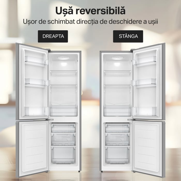 Combina frigorifica STARCREST SC-170IX-E, 170 L, Clasa E, Less Frost, Termostat reglabil, Iluminare LED, Suprafata Inox antiamprenta, Picioare ajustabile, Usi reversibile, H 151.8 cm, Inox [11]