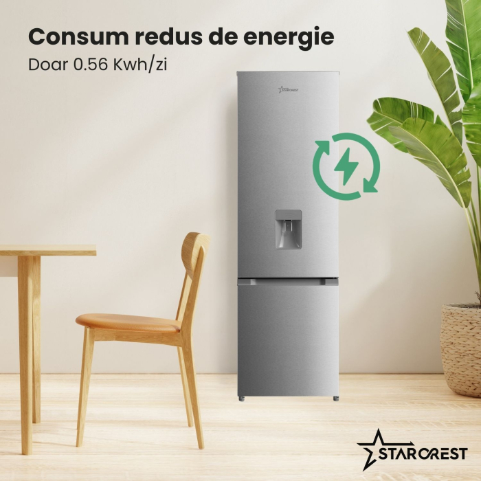 Combina frigorifica STARCREST SC-259WD-IX, 259 L, Clasa E, Dozator Apa, Less Frost, Termostat reglabil, Iluminare LED, Picioare ajustabile, Usi reversibile, H 177.3 cm, Inox [5]