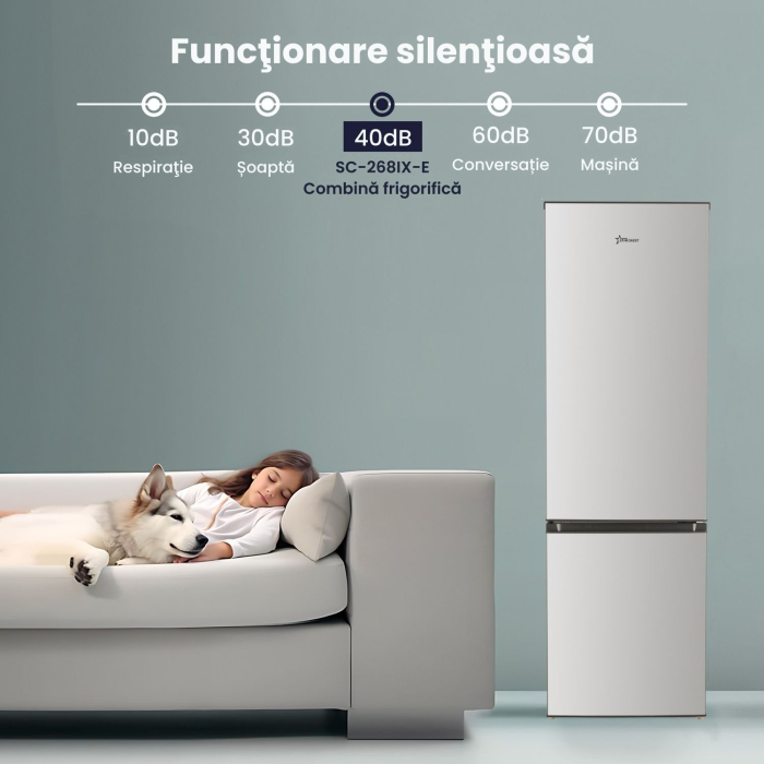 Combina frigorifica STARCREST SC-268IX-E, 268 L, Clasa E, Less Frost, Termostat reglabil, Iluminare LED, Suprafata Inox antiamprenta, Picioare ajustabile, Usi reversibile, H 178 cm, Inox [9]