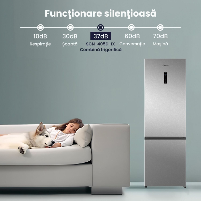 Combina frigorifica STARCREST SCN-405D-IX, 405 L, Total NoFrost, Clasa E, Display digital, Iluminare LED, Suprafata inox antiamprenta, Usi reversibile, H 185.5 cm, Inox [8]