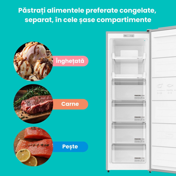 Congelator NoFrost STARCREST SUF-213NF-IX, 213 L, Clasa E, 6 Compartimente, Termostat Digital, Usi reversibile, H 170.7 cm, Inox [7]