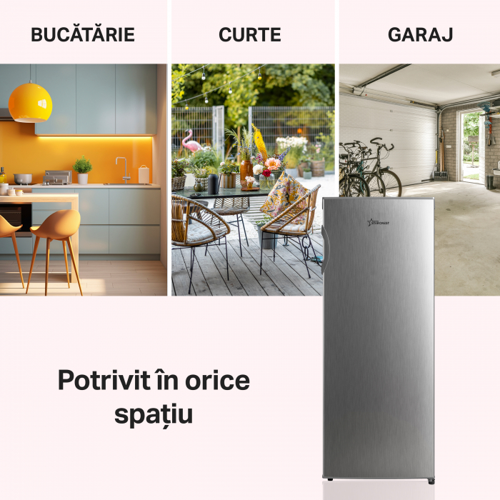 Congelator STARCREST SUF-160SI, 160 L, Clasa E, Termostat Ajustabil, Usi reversibile, H 142 cm, Argintiu [2]