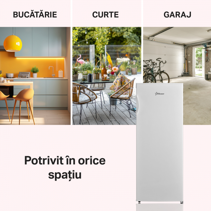Congelator STARCREST SUF-160WH, 160 L, Clasa E, Static, Termostat Ajustabil, Usi reversibile, H 142 cm, Alb [2]