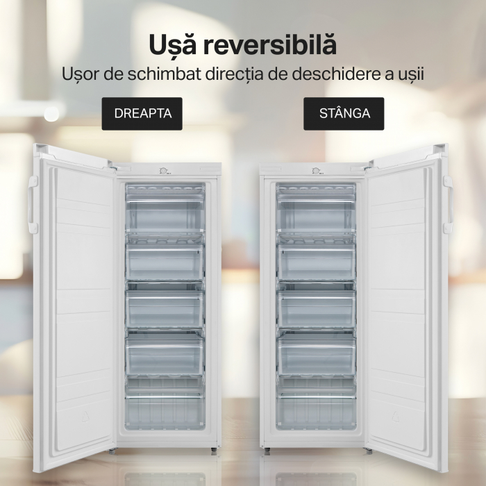 Congelator STARCREST SUF-160WH, 160 L, Clasa E, Static, Termostat Ajustabil, Usi reversibile, H 142 cm, Alb [7]