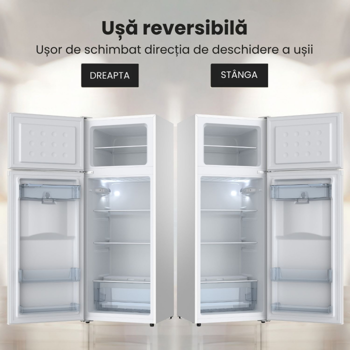 Frigider cu 2 usi STARCREST SF-203WD-WHE, 203 L, Clasa E, Dozator Apa, Iluminare LED, Termostat Ajustabil, Usi reversibile, H 145 cm, Alb [8]