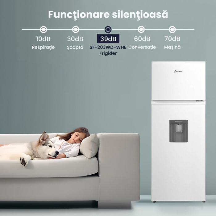 Frigider cu 2 usi STARCREST SF-203WD-WHE, 203 L, Clasa E, Dozator Apa, Iluminare LED, Termostat Ajustabil, Usi reversibile, H 145 cm, Alb [7]