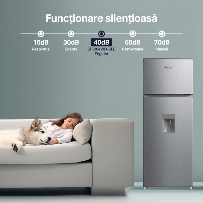Frigider cu 2 usi STARCREST SF-204WD-SLE, 199 L, Clasa E, Dozator Apa, Iluminare LED, Termostat Ajustabil, Usi reversibile, H 143 cm, Argintiu [8]