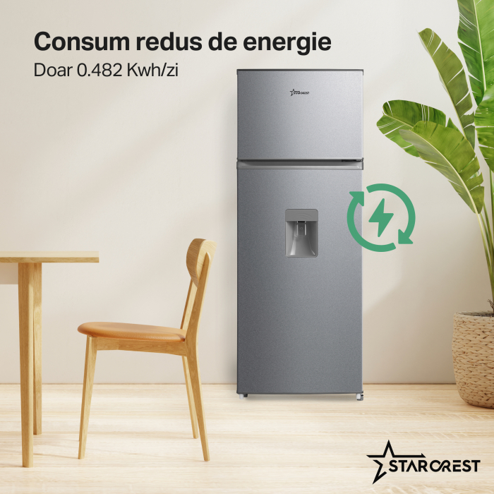 Frigider cu 2 usi STARCREST SF-204WD-SLE, 199 L, Clasa E, Dozator Apa, Iluminare LED, Termostat Ajustabil, Usi reversibile, H 143 cm, Argintiu [5]