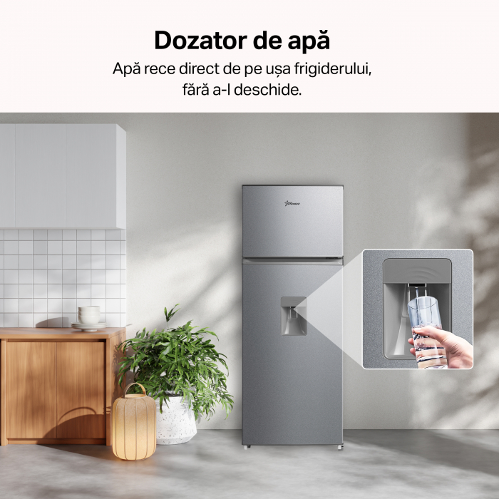 Frigider cu 2 usi STARCREST SF-204WD-SLE, 199 L, Clasa E, Dozator Apa, Iluminare LED, Termostat Ajustabil, Usi reversibile, H 143 cm, Argintiu [4]