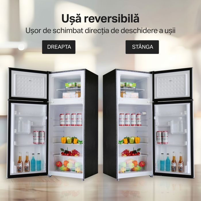 Frigider cu 2 usi STARCREST SF-208GLS-BK, 208 L, Clasa E, Iluminare LED, Usi reversibile, H 140 cm, Sticla Neagra [9]