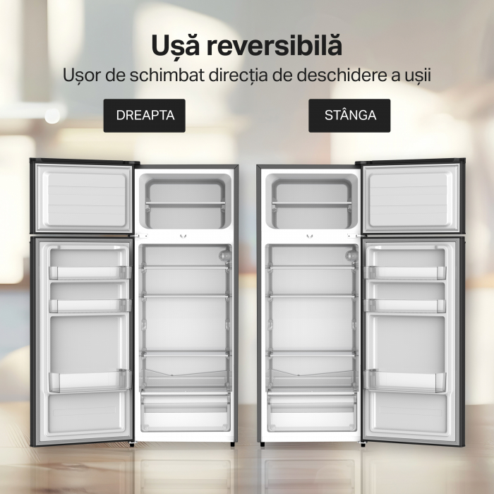 Frigider cu 2 usi STARCREST SF-210DX-E, 210 L, Clasa E, Iluminare LED, Termostat Ajustabil, Usi reversibile, H 143 cm, Inox Negru [9]