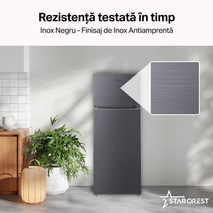 Frigider cu 2 usi STARCREST SF-210DX-E, 210 L, Clasa E, Iluminare LED, Termostat Ajustabil, Usi reversibile, H 143 cm, Inox Negru [5]