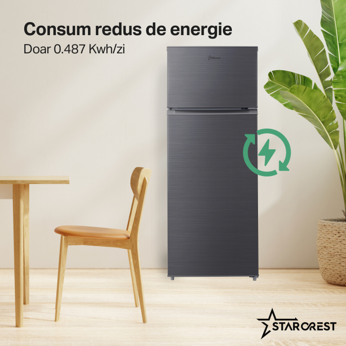 Frigider cu 2 usi STARCREST SF-210DX-E, 210 L, Clasa E, Iluminare LED, Termostat Ajustabil, Usi reversibile, H 143 cm, Inox Negru [4]