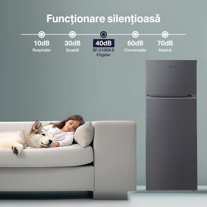 Frigider cu 2 usi STARCREST SF-210DX-E, 210 L, Clasa E, Iluminare LED, Termostat Ajustabil, Usi reversibile, H 143 cm, Inox Negru [8]
