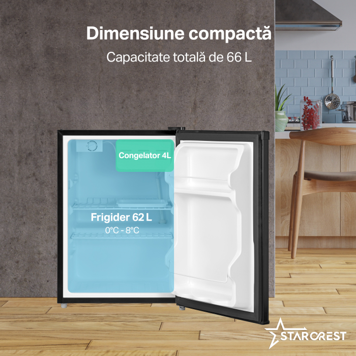 Frigider cu o usa STARCREST SF-660BLK, Clasa E, Capacitate 66 L, H 63 cm, Negru [3]