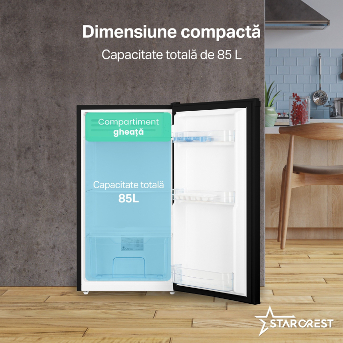 Frigider cu o usa STARCREST SF-85BK-E, Clasa E, Capacitate 85L, Iluminare interioara, Compartiment gheata, H 82 cm, Negru [3]