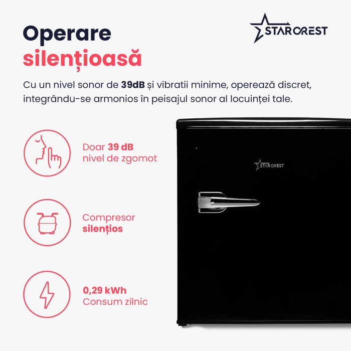 Frigider minibar STARCREST SRMB-47BK, Design Vintage, 46 l, Clasa E, H 52 cm, Negru [4]