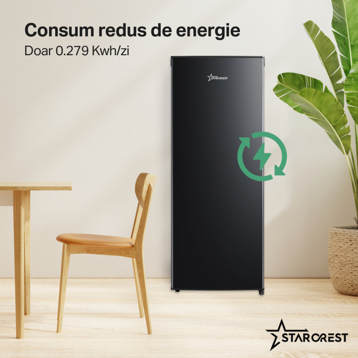 Frigider - Racitor cu o usa STARCREST SFL-230BKE, 230 l, Clasa E, Termostat reglabil, Rafturi ajustabile, H 142 cm, Negru [4]
