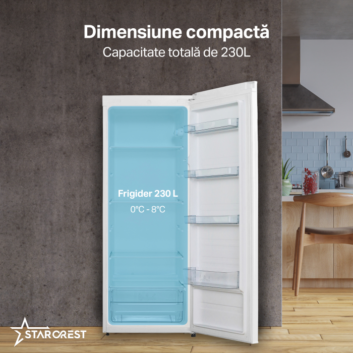 Frigider - Racitor cu o usa STARCREST SFL-230WHE, 230 l, Clasa E, Termostat reglabil, Rafturi ajustabile, H 142. cm, Alb [3]