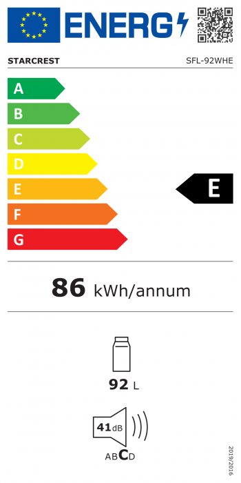 Frigider - Racitor cu o usa STARCREST SFL-92WHE, Clasa F, Capacitate 92L, Iluminare interioara, Compartiment gheata, H 83 cm, Alb [10]