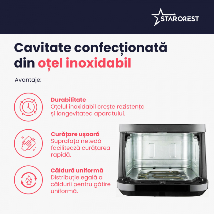 Friteuza cu aer cald STARCREST SFR-7020WBK, 7 Litri,  2 Elemente incalzire superioara / inferioara, 2000 W, Termostat 80 - 200 °C, 12 programe predefinite, Negru [8]