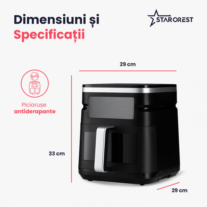 Friteuza cu aer cald STARCREST SFR-7020WBK, 7 Litri,  2 Elemente incalzire superioara / inferioara, 2000 W, Termostat 80 - 200 °C, 12 programe predefinite, Negru [10]