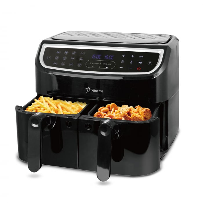 Friteuza cu aer cald STARCREST SFR-9024BK, 2400 W, Cos Dublu, 9 litri, Termostat 80 - 200 C, 12 programe, Negru