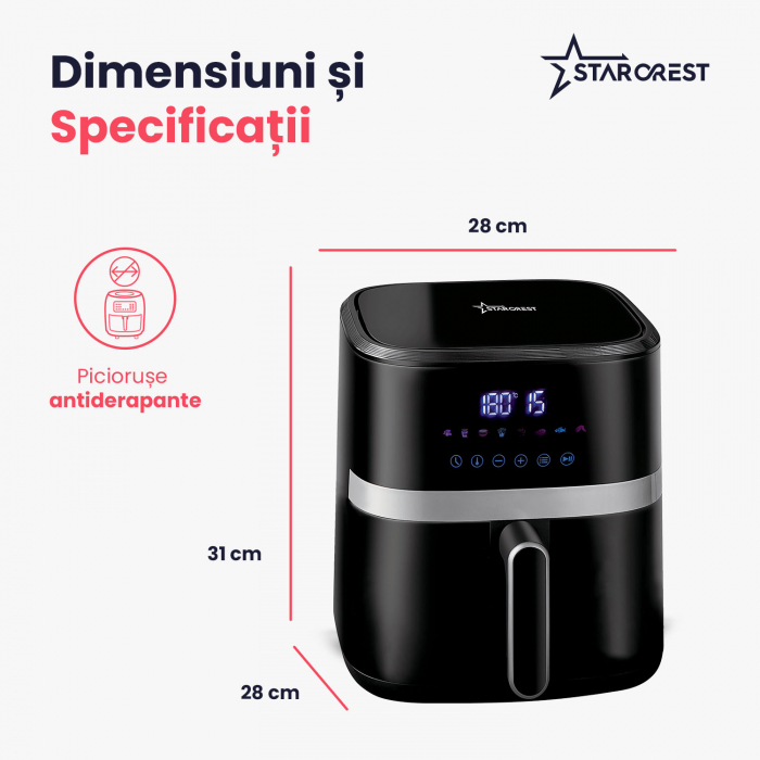 Friteuza digitala cu aer cald STARCREST SFR-5570BK, 1500 W, 5.5 Litri, Termostat 80 - 200 °C, 8 programe predefinite, Negru [8]