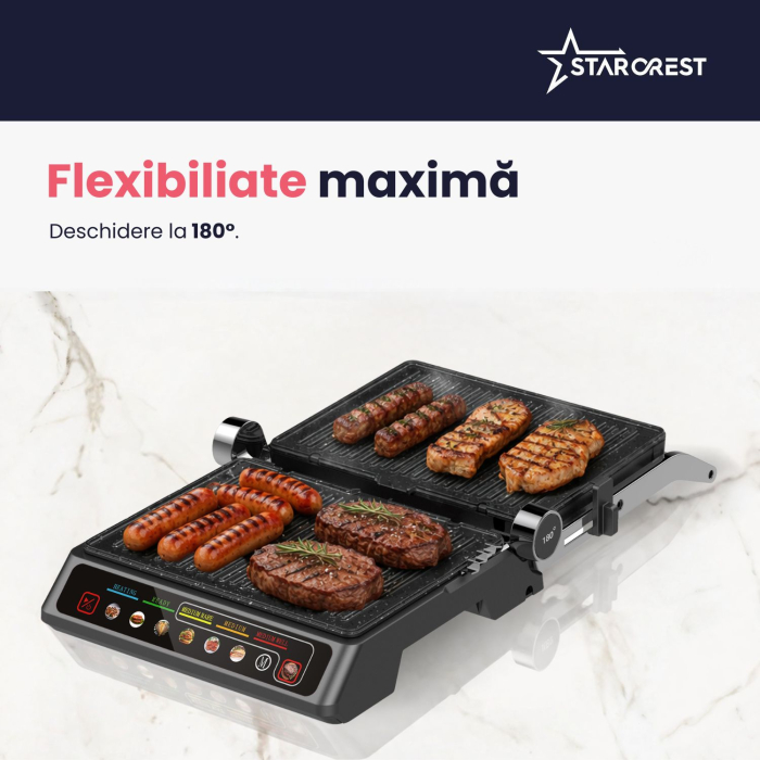 Gratar electric 3 in 1 STARCREST SGR-3023CD, 2000 W, 3 tipuri de placi detasabile cu invelis ceramic, Control digital, 7 moduri de gătire presetate, Suprafata de gatire 30 x 23 cm, Spatula curatare [6]