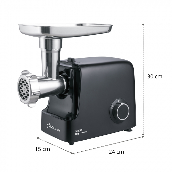 Masina de tocat STARCREST SMG-2000BK, 2000 W, Accesoriu rosii si carnati, 3 site de taiere, Cutit inox, Negru [4]