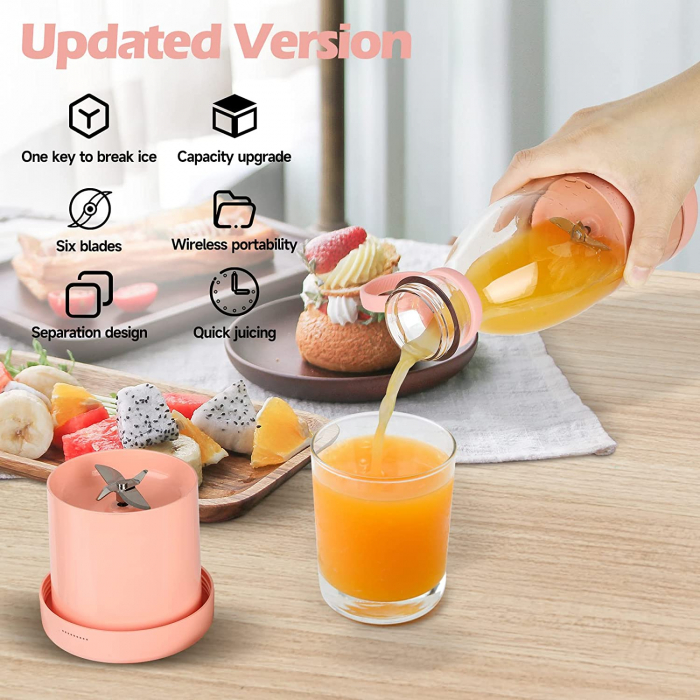 Mini Blender Portabil STARCREST SB-214BPK, Incarcare Wireless, Multifunctional, Auto-curatare, Capacitate 350ml, 4 Lame 3D, Putere 20.000 rpm, Roz [5]
