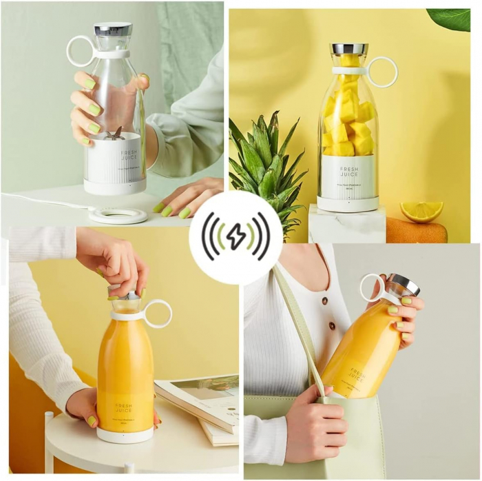 Mini Blender Portabil STARCREST SB-214BWH, Incarcare Wireless, Multifunctional, Auto-curatare, Capacitate 350ml, 4 Lame 3D, Putere 20.000 rpm, Alb [6]