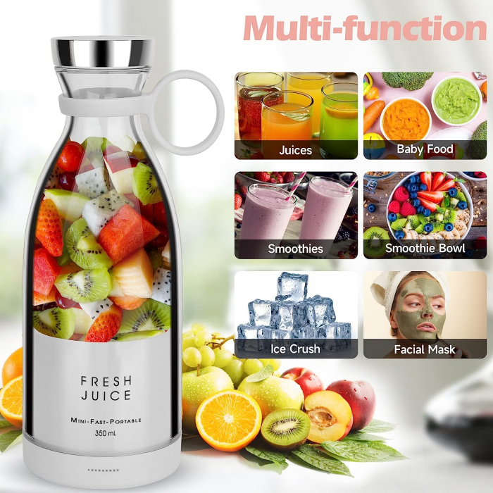 Mini Blender Portabil STARCREST SB-214BWH, Incarcare Wireless, Multifunctional, Auto-curatare, Capacitate 350ml, 4 Lame 3D, Putere 20.000 rpm, Alb [5]