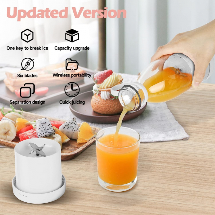 Mini Blender Portabil STARCREST SB-214BWH, Incarcare Wireless, Multifunctional, Auto-curatare, Capacitate 350ml, 4 Lame 3D, Putere 20.000 rpm, Alb [4]