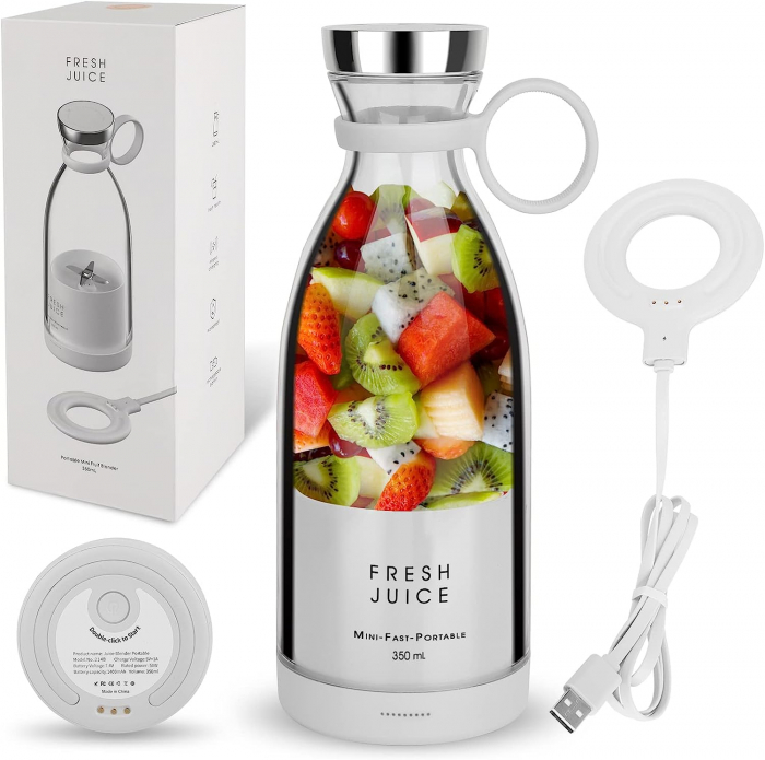 Mini Blender Portabil STARCREST SB-214BWH, Incarcare Wireless, Multifunctional, Auto-curatare, Capacitate 350ml, 4 Lame 3D, Putere 20.000 rpm, Alb [2]