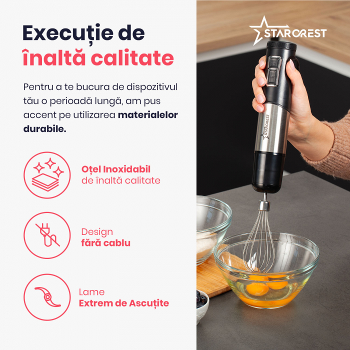 Mixer vertical STARCREST SBS-1509PRO, 1200 W, Chopper, Tel, Pahar gradat, 9 viteze, Turbo, Inox / Negru [7]