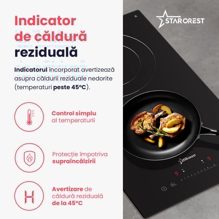 Plita incorporabila STARCREST SEH-30P2, Vitroceramica, 2 zone de gatit, 9 trepte de putere, 3200 W, Slider Touch control, Timer, Sticla Neagra [7]