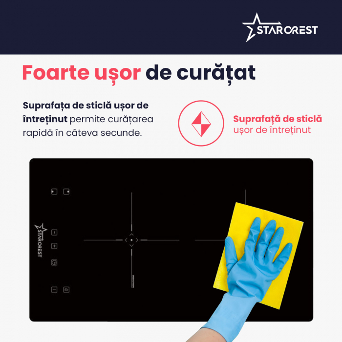 Plita incorporabila STARCREST SIH-3030, Inductie, 3300 W, 2 zone de gatit, 9 trepte de putere, Touch control, Timer, Sticla Neagra [6]
