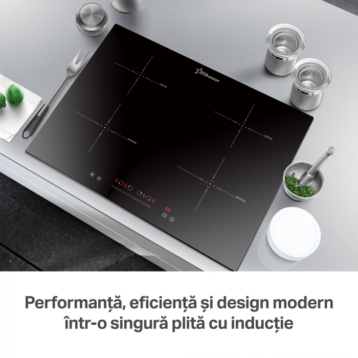 Plita incorporabila STARCREST SIH-6060, Inductie, 4 Zone de gatit, Touch Control, Booster, Timer, Sticla Neagra [5]