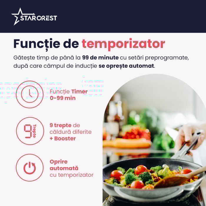 Plita incorporabila STARCREST SIH-60P4-BR, Inductie, 4 Zone de gatit, Slider Touch Control, Booster, Functie Bridge, Timer, Sticla Neagra [6]