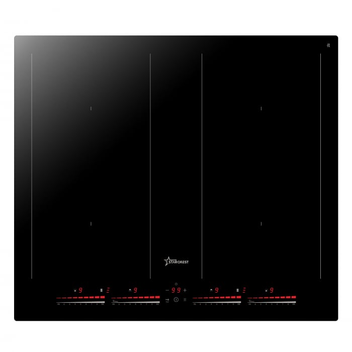 Plita incorporabila STARCREST SIH-60P4-BR, Inductie, 4 Zone de gatit, Slider Touch Control, Booster, Functie Bridge, Timer, Sticla Neagra